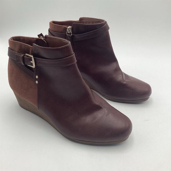 Dr. Scholl's Women's Brown Double Ankle Booties Size 9.5W Zip Wedge - Picture 1 of 11